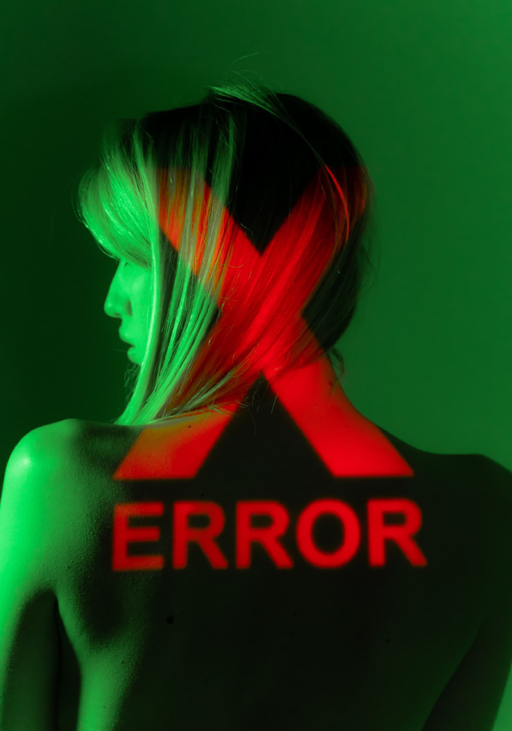 fashion editorial photographer Italy — woman neon body paint yellow green