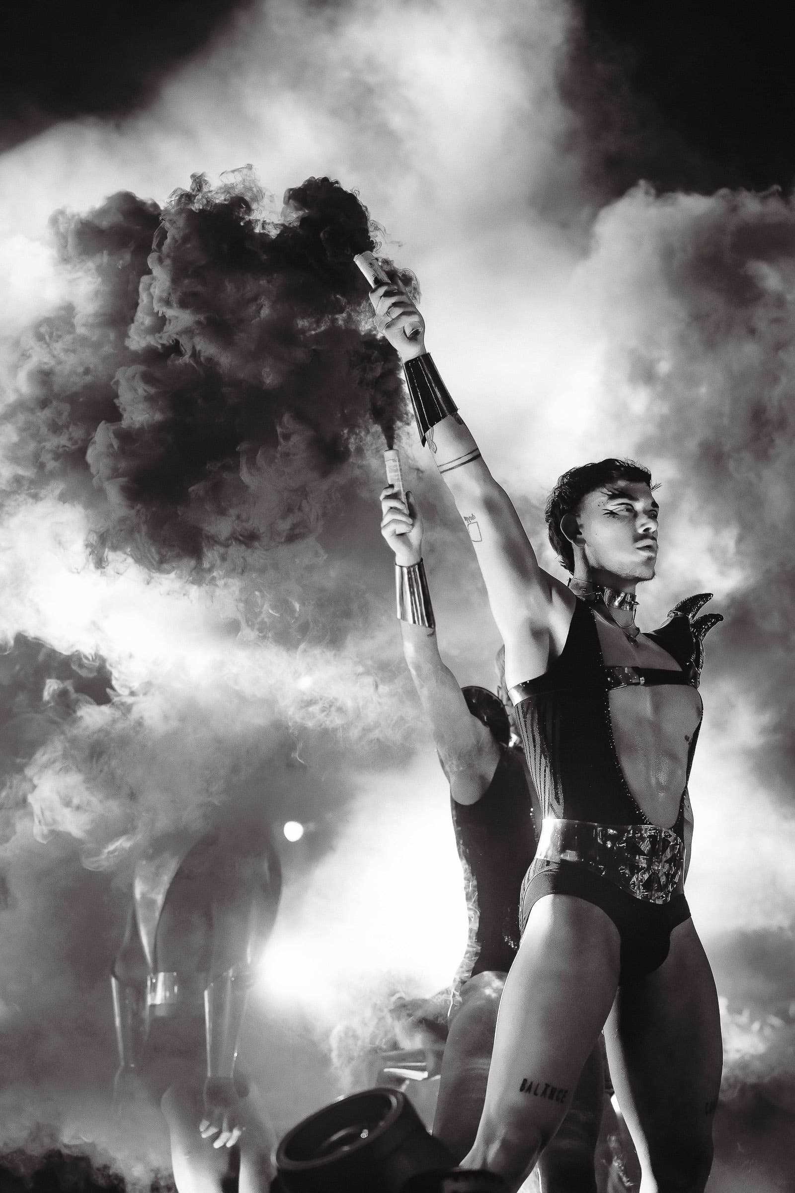 underground nightlife photography Rome — drag queens white baroque costumes black and white